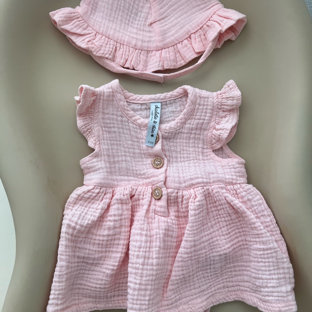 Pink Baby Dress with Snap Bottom + Matching Hat